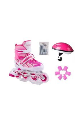 Metal Işıklı Ayarlanabilir Alıştırma Pateni Pembe Set Image 0