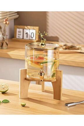 Geyik Detaylı Bambu Standlı Cam Musluklu Şerbet- Meyve Suyu – İçecek- Su Sebili – 2.5 LT. Image 0