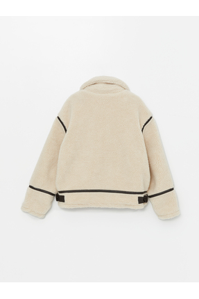 Kadın Ceket Yaka Düz Pelüş Mont Image 3