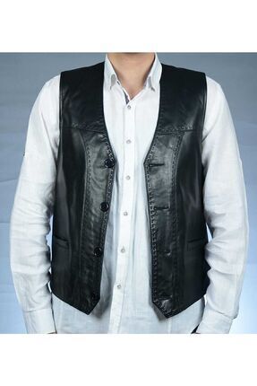 Hakiki Deri Tarz Yelek Image 4