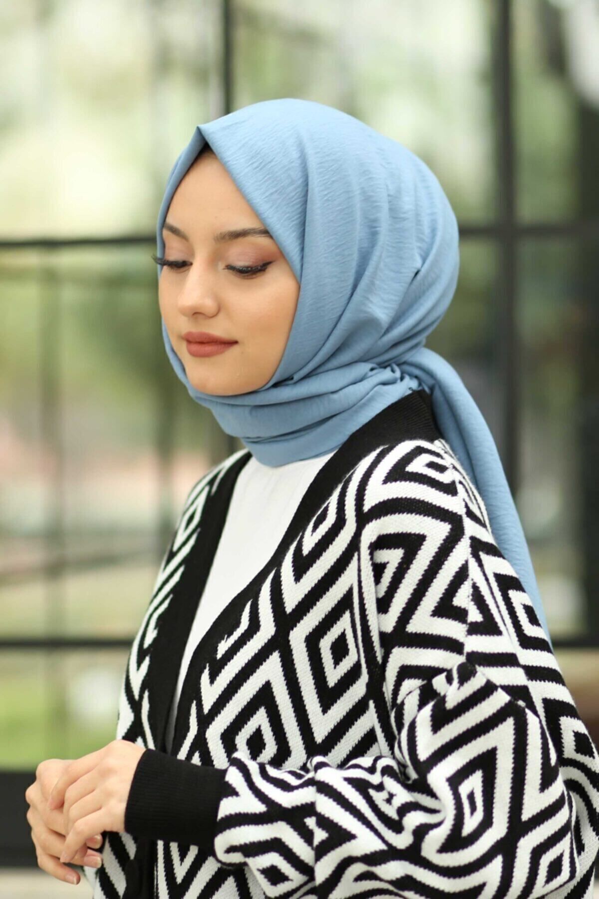 مدل شال جاز حجاب نخی کراس -آبی