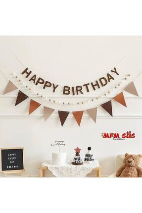 Happy birthday eva banner yazı ve eva üçgen filama bayrak Image 0