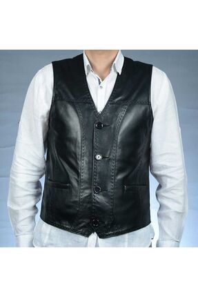 Hakiki Deri Tarz Yelek Image 6
