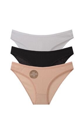 Fitilli Basic Pamuk Külot Ribana Kenar 3'lü Set Siyah-Beyaz-Ten Image 0