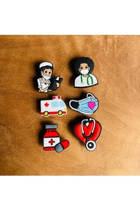 Jibbitz Terlik Süsü Sağlık Serisi 6 Lı Set Hemşire,Ambulans,Doktor,İlaç,Maske Image 0