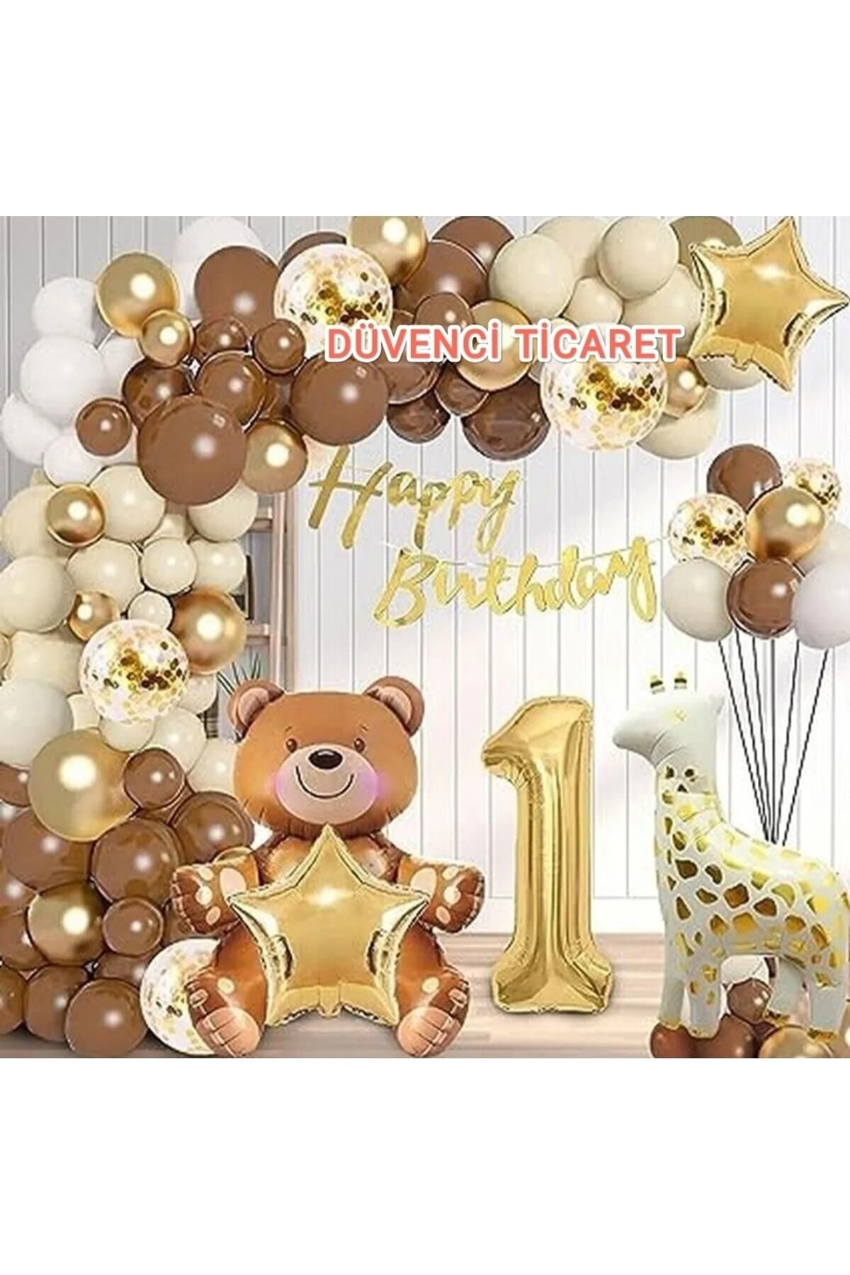 ست بادکنک 1 ساله نشسته قهوه ای لوکس با بادکنک فویلی