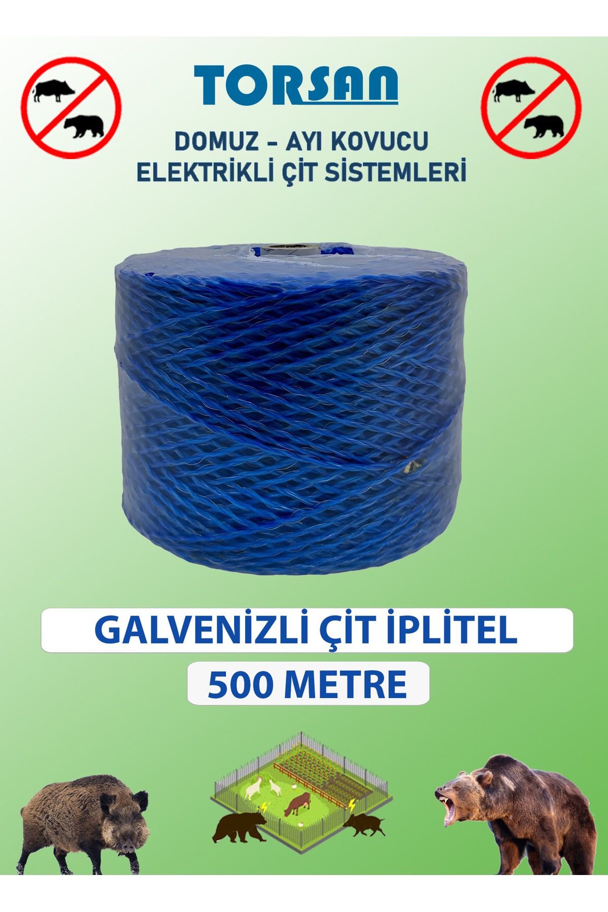 Polat Elektirikli Çit 500Metre Çift Örgülü Ga...