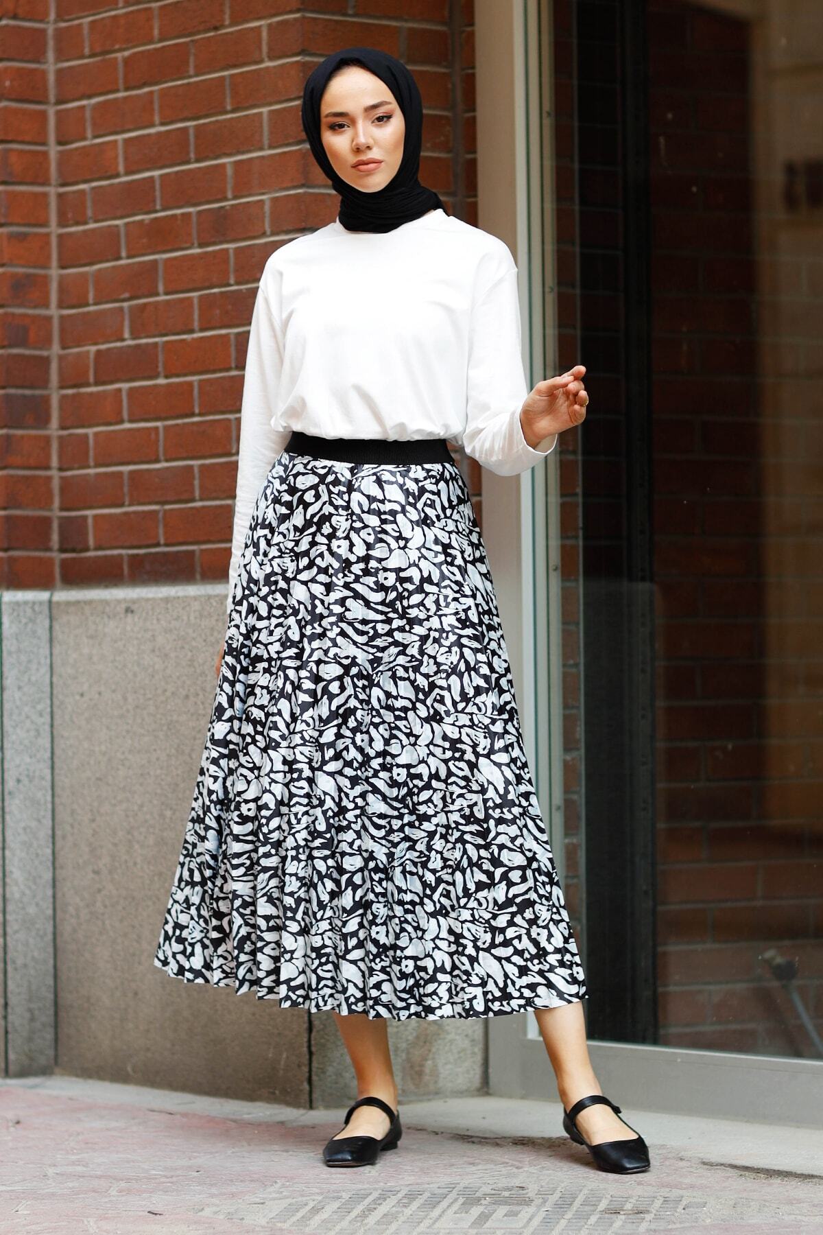 saretex Desenli Etek Siyah