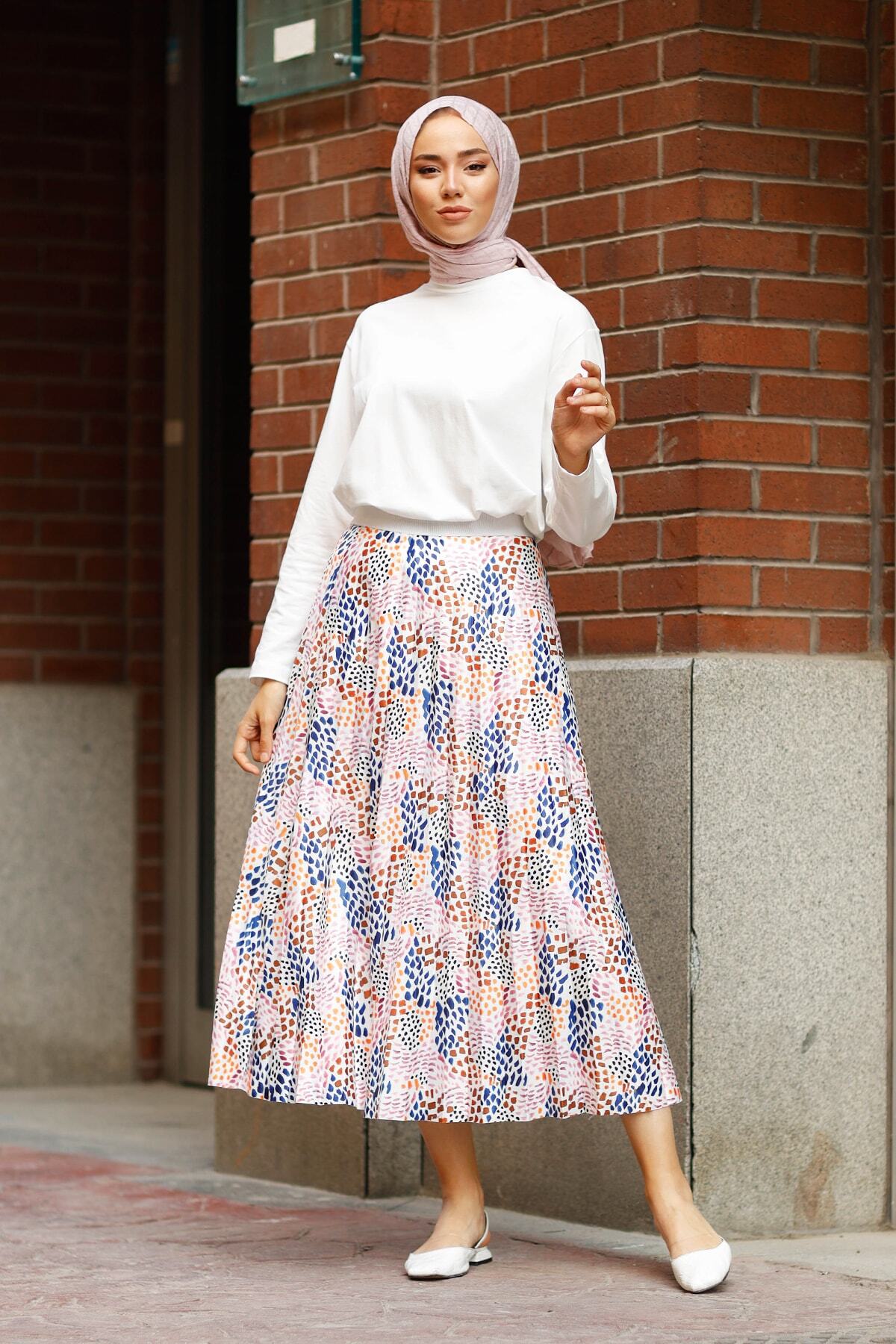 saretex Desenli Etek Lacivert