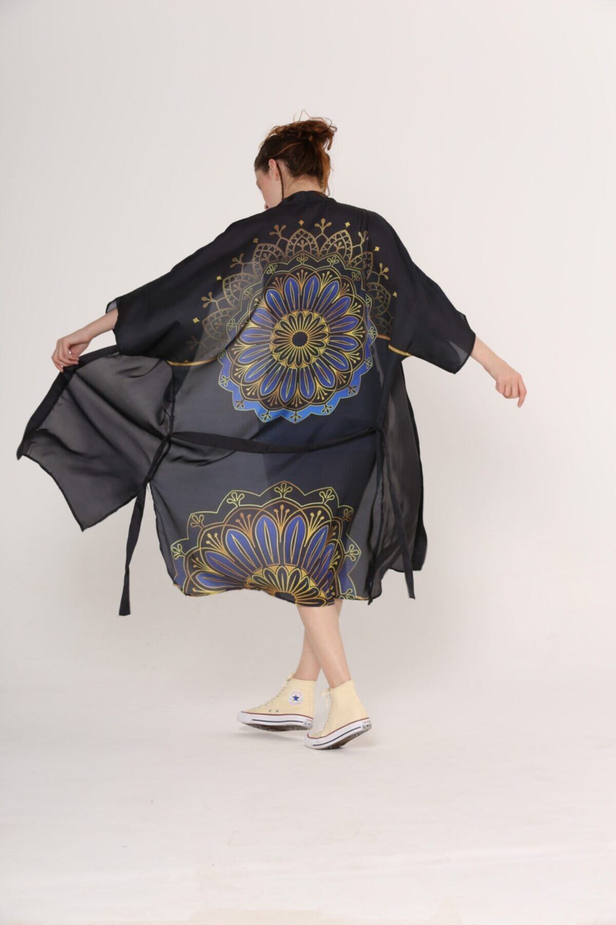 Empty Kadın Mandala Figürlü Belden Kuşaklı Kimono