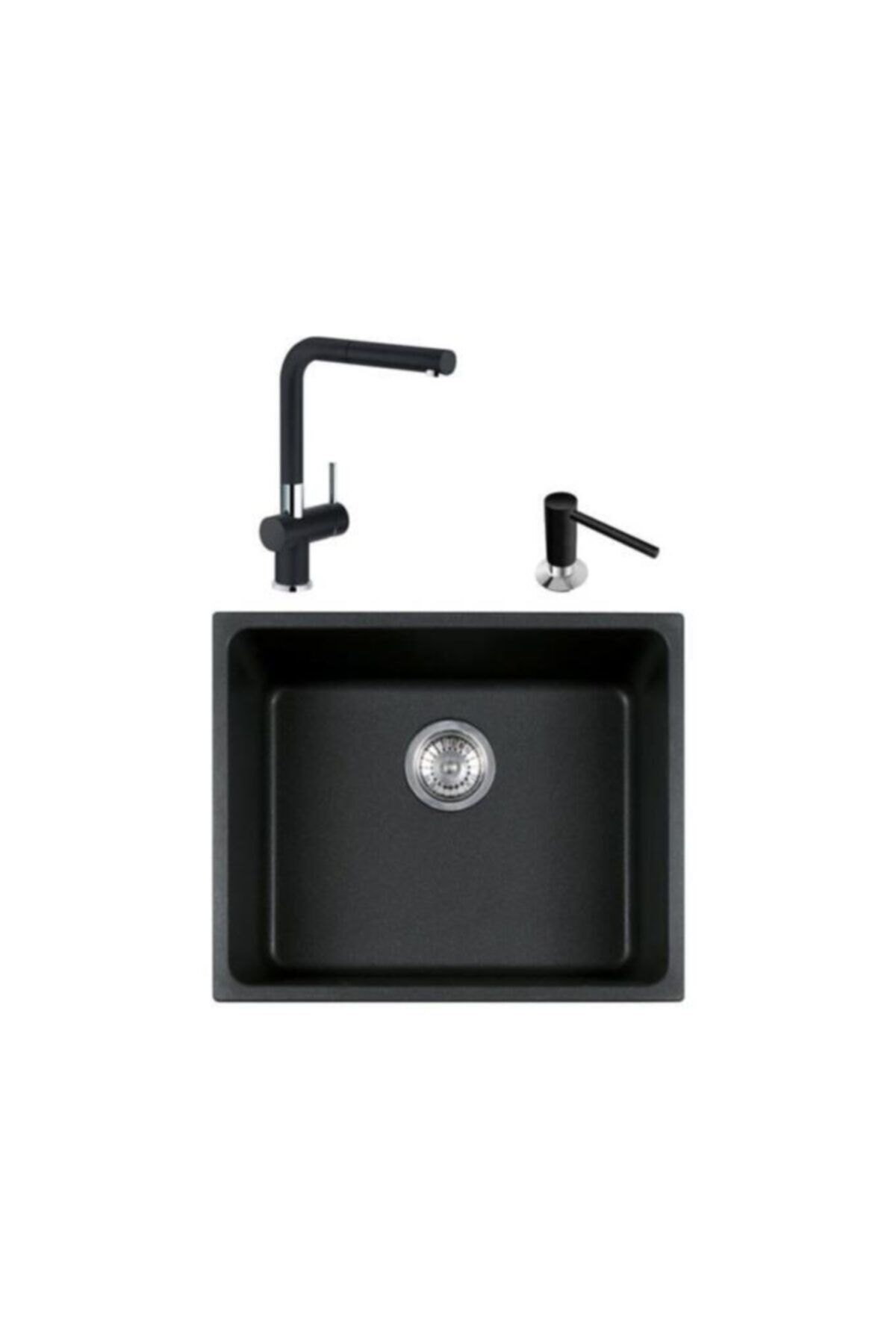Franke Nero Kubus Kbg 110-50 Granit Evye- Active Doccia Batarya - Comfort Sıvı Sabunluk Nero Set
