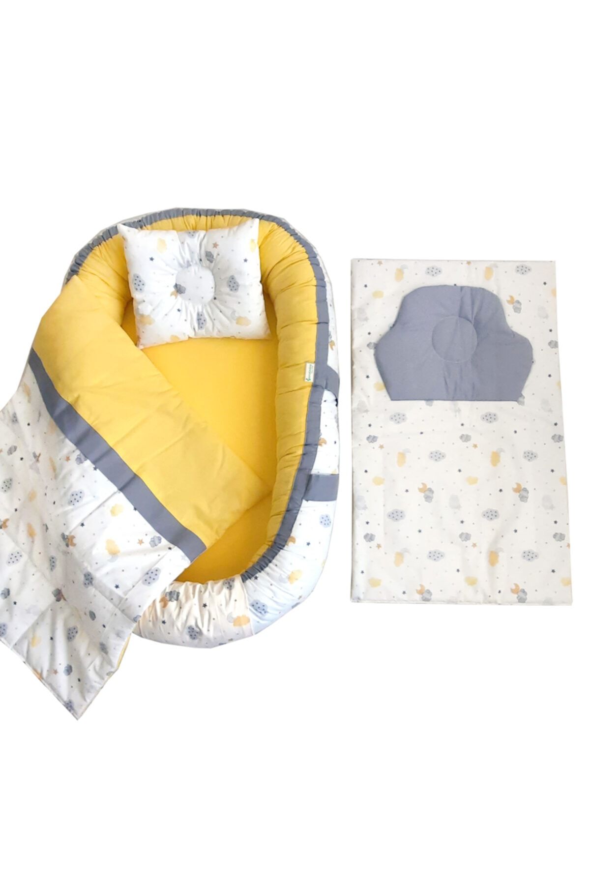 berababy Babynest Alt Açma Minderli Sarı Ve Bulut Model Bebek Yuvası 4 Parça Set