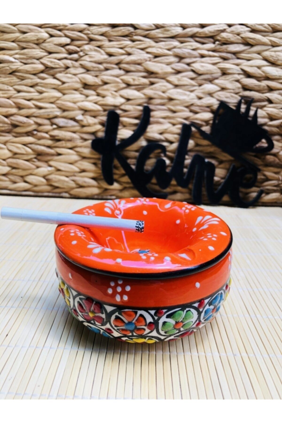 Adil Baba Kapaklı Çini Desenli Seramik Renkli Rüzgar Küllük 10cm