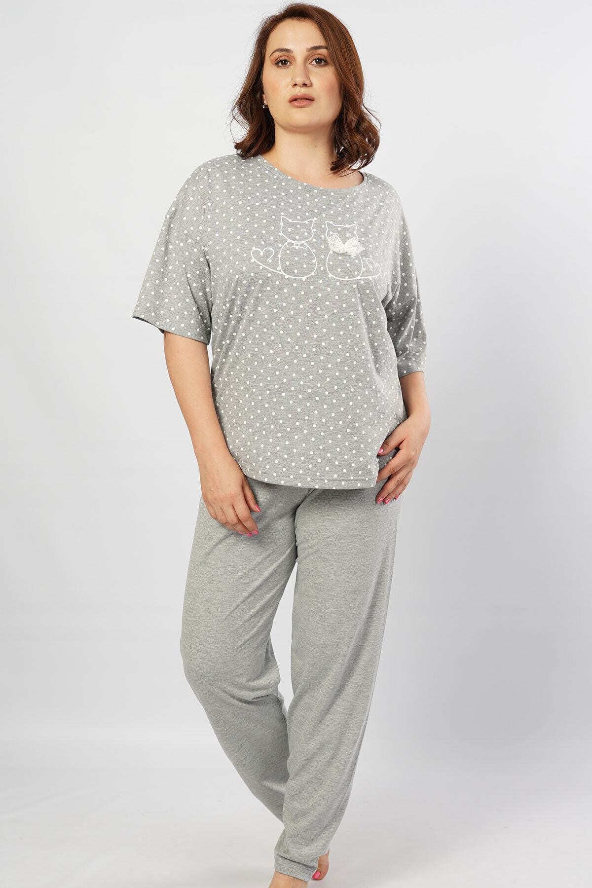 VİENETTA Kadın P.suprem Kısa Kol Büyük Beden Antrasit Pijama Takım