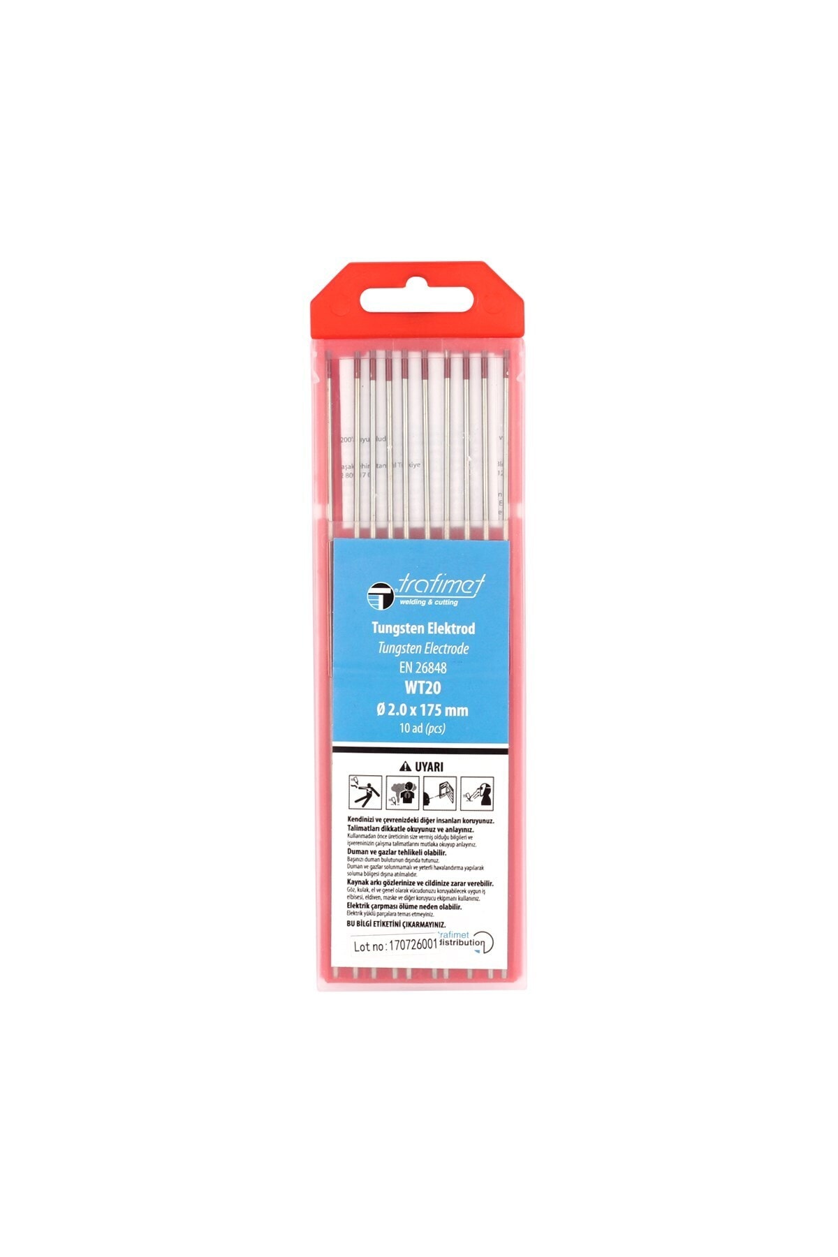 Trafimet Wt20 Tungsten Kırmızı 1,6*1,75mm Toryumlu 10'arlı Paket