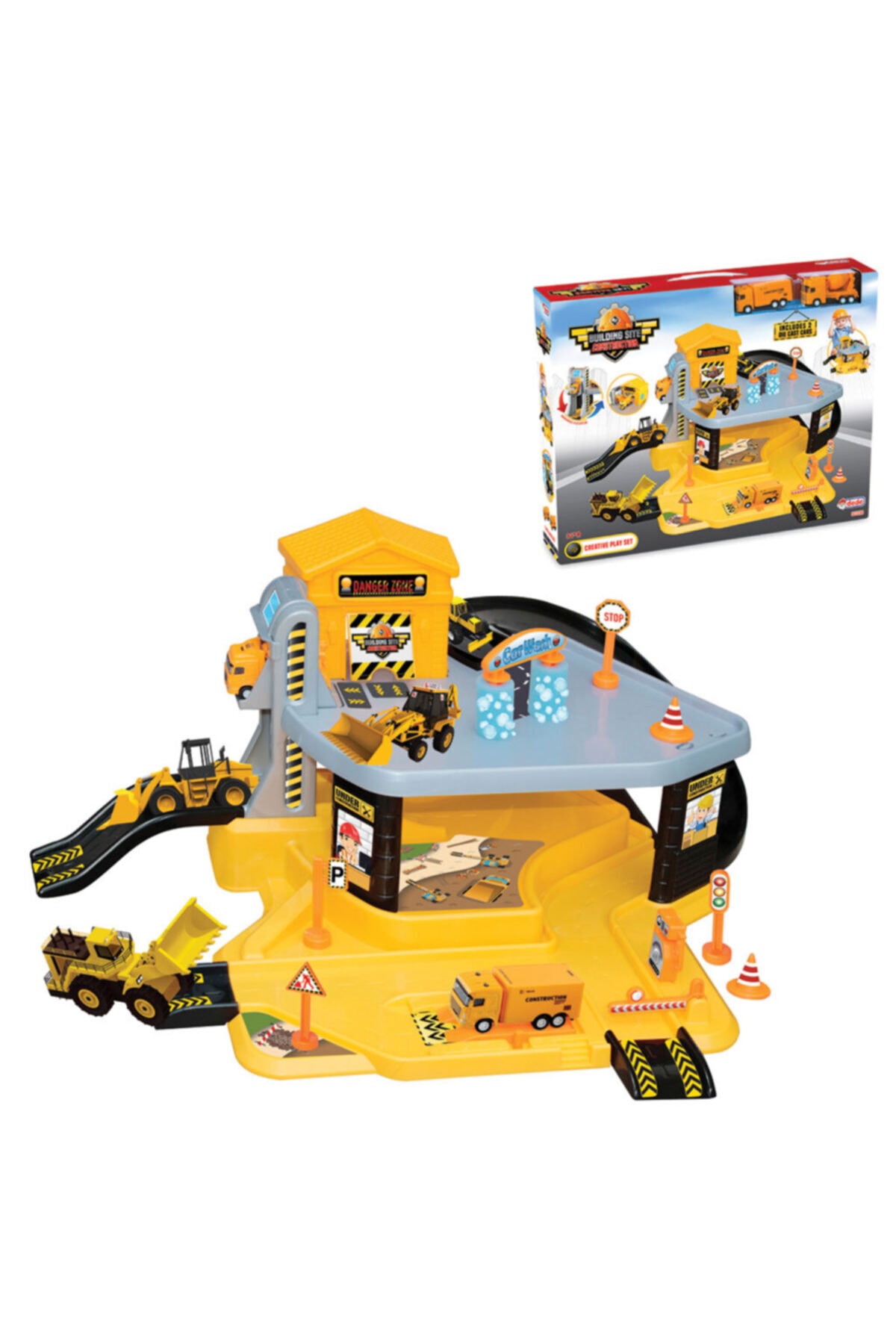 FEN TOYS Şantiye Garaj Seti Çocuk Oyuncak 2 Metal Inşaat Araçlı Garaj-03338