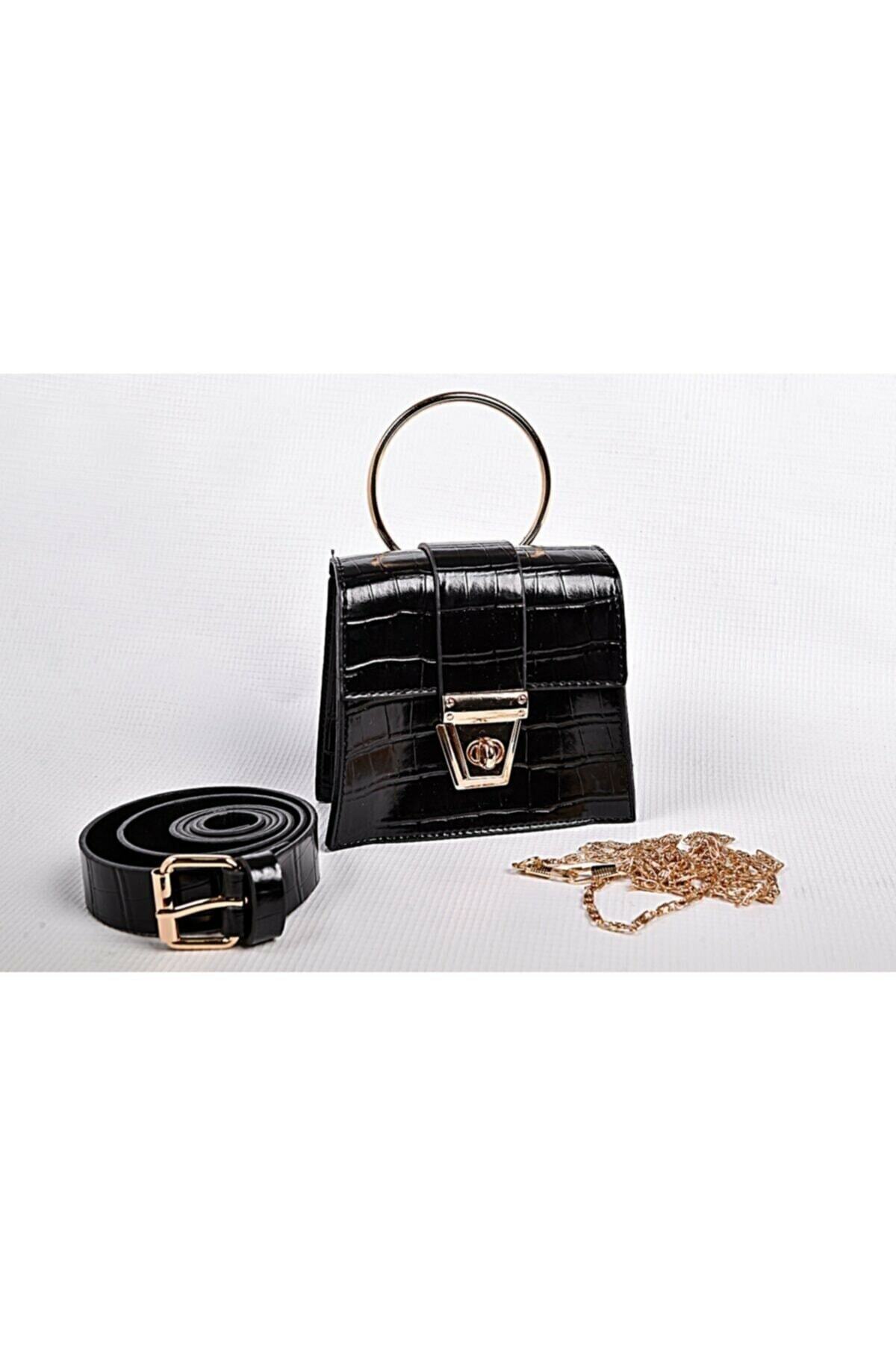 UCCELLO Kadın Mini Zincirli Siyah Çantalı Kemer