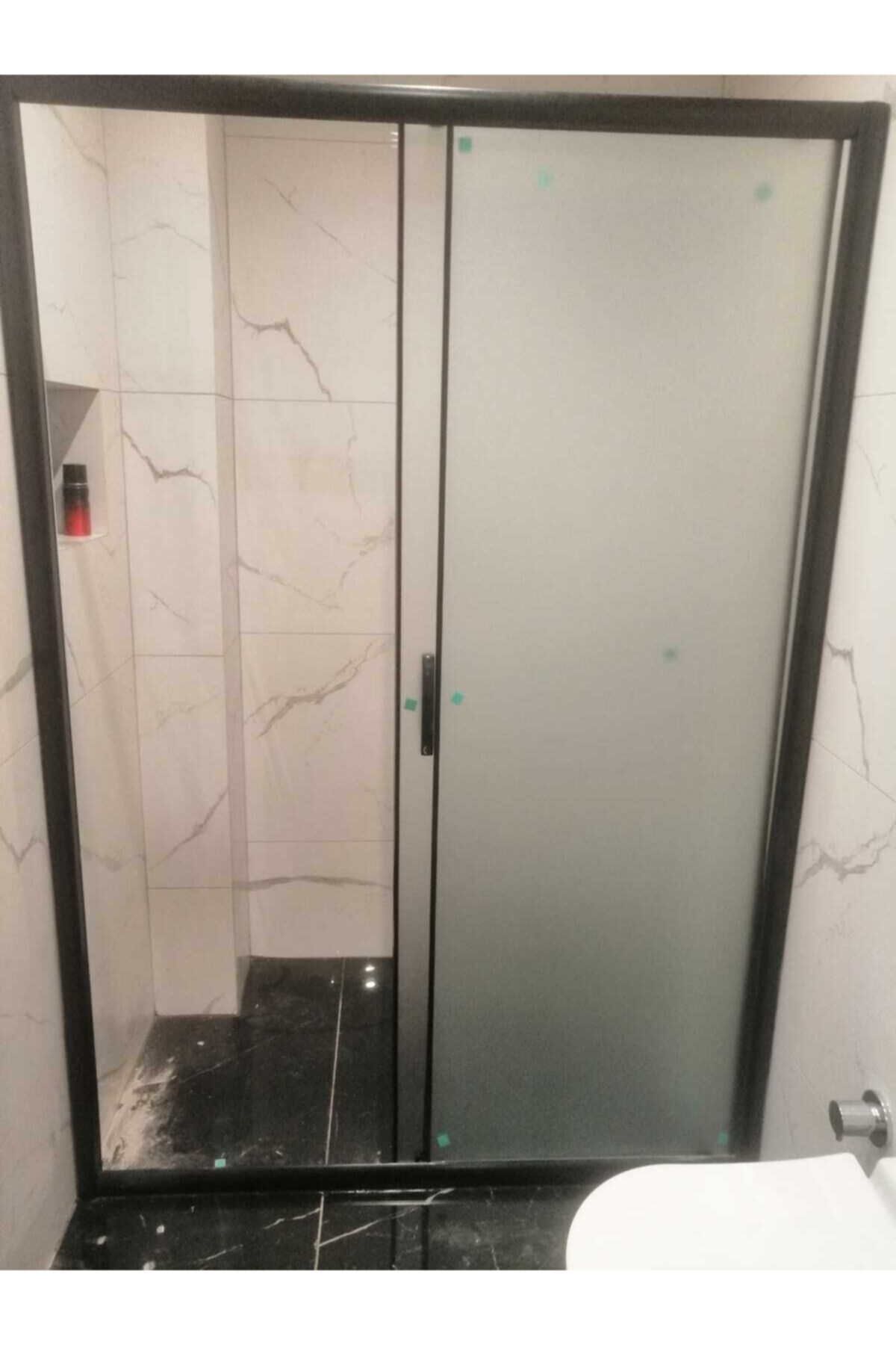 ayzaduş 120 Cm Siyah Profil 5mm Desenli Cam Duşakabin