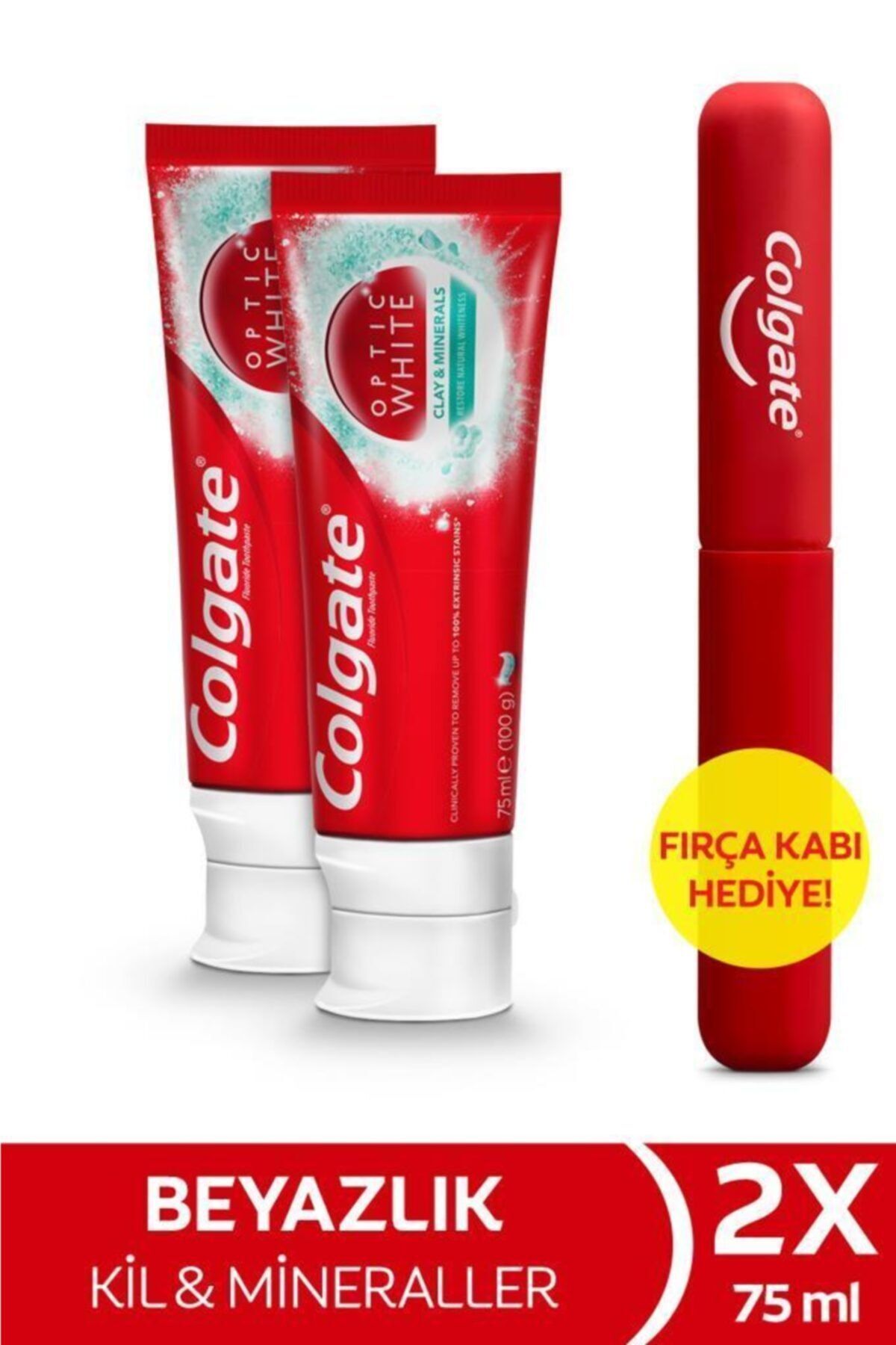 Colgate Optic White Kil & Mineraller Beyazlatıcı Diş Macunu 75 Ml X 2 Adet Fırça Kabı Hediye