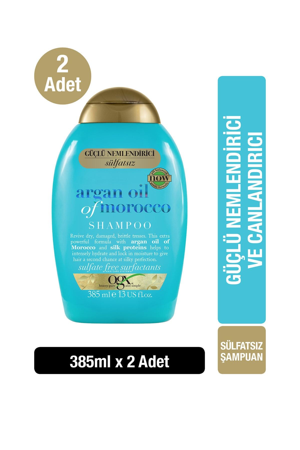 OGX Extra Güçlü Nemlendirici ve Canlandırıcı Argan Oil of Morocco Sülfatsız Şampuan 385 ml x2