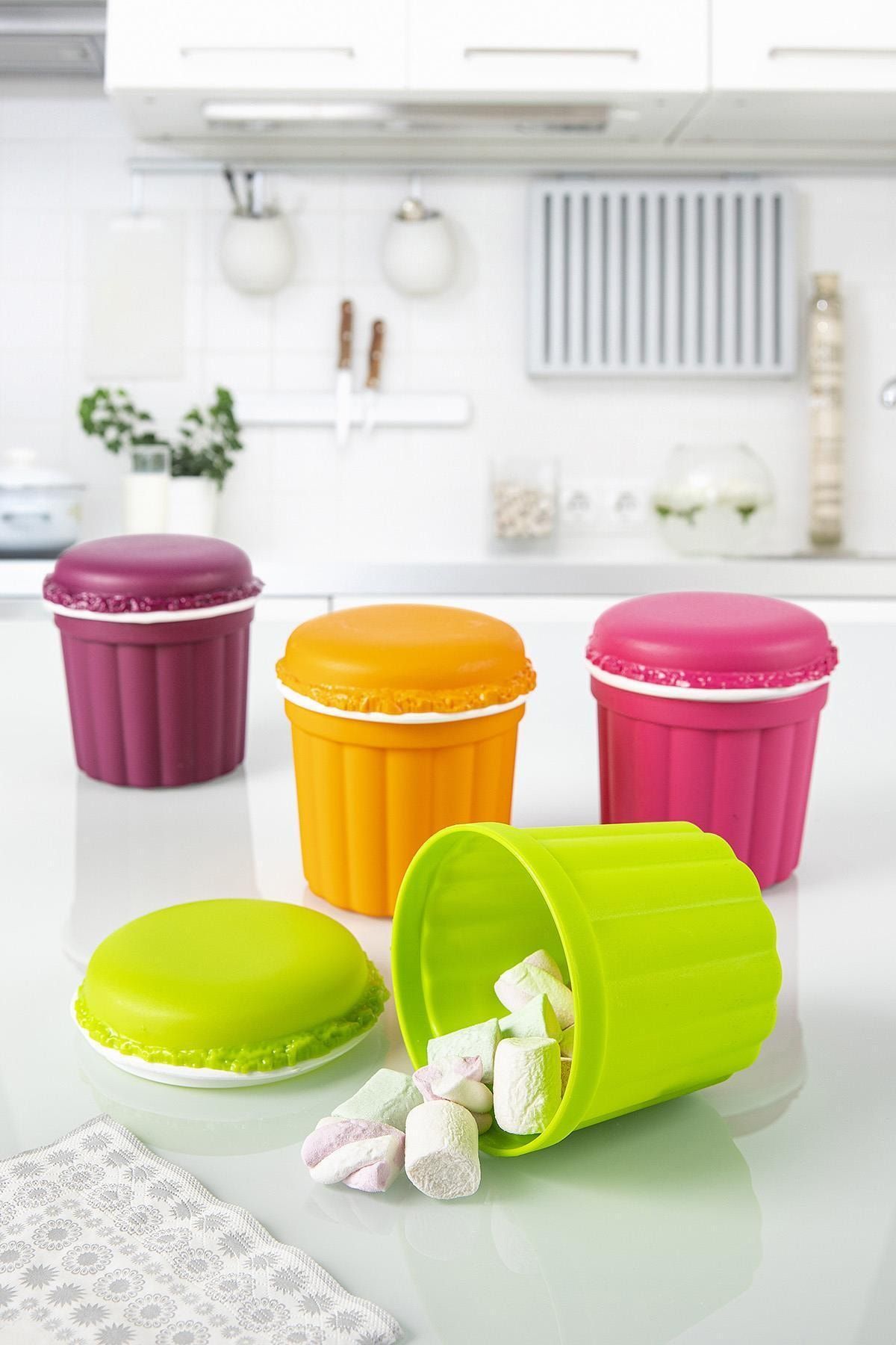Doreline Makaron Küçük Boy Renkli Saklama Kabı, Eşya Saklama Kutusu, 4 Lü Set, 900 Ml X 4