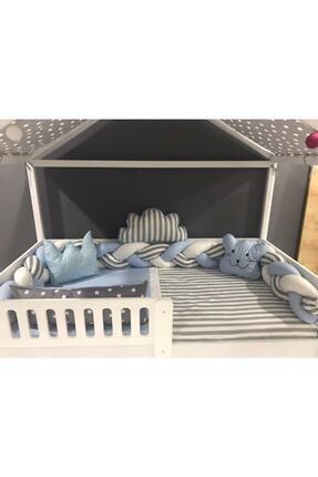 3'lü Örgülü Mavi Montessori Bebek Çocuk Uyku Seti 100x200 Image 0