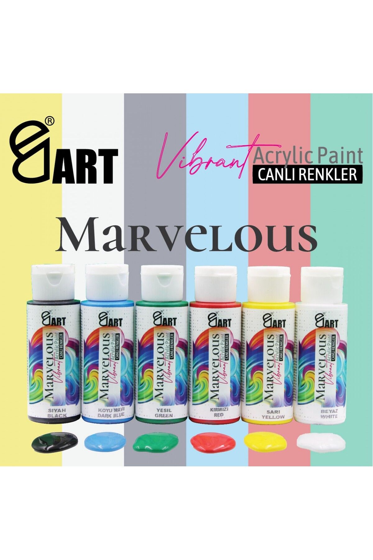 E&D ARTMarvelous 6x60mlAkrilik Boya Canlı Ren...