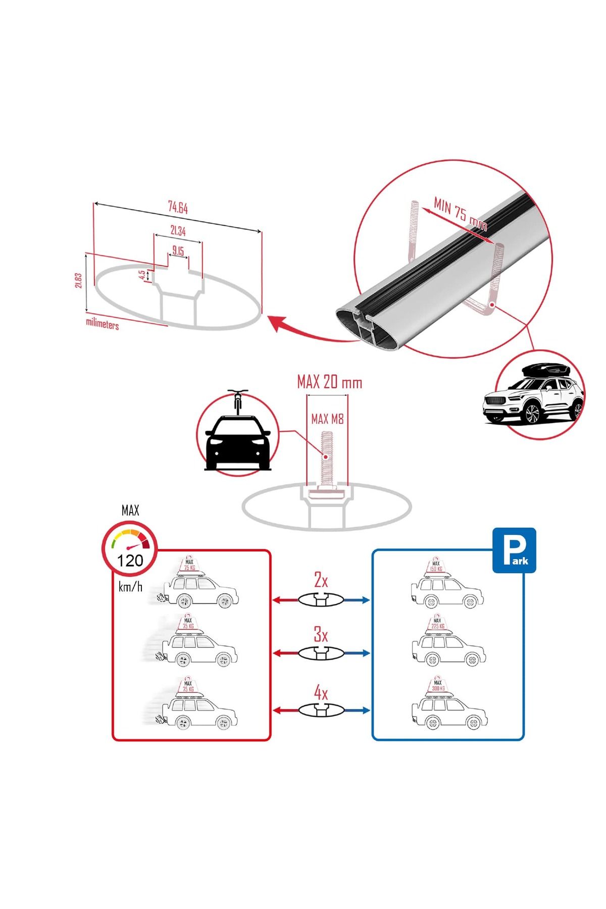 Opel Astra H (A04) Sw 2004-2010 Arası Ile Uyumlu Hook Model Ara Atkı Tavan Barı Gri 2 Adet