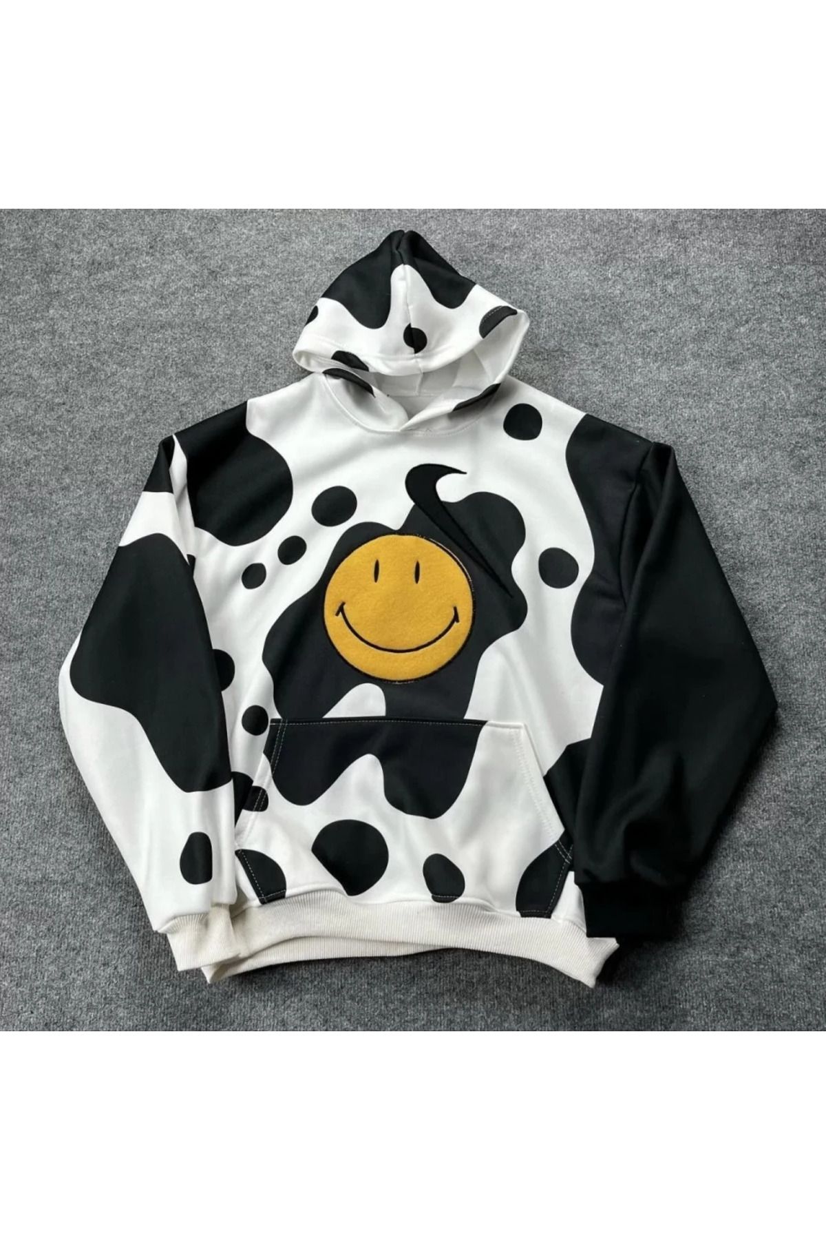 Smiley Face Kapüşonlu Sweatshirt - Siyah