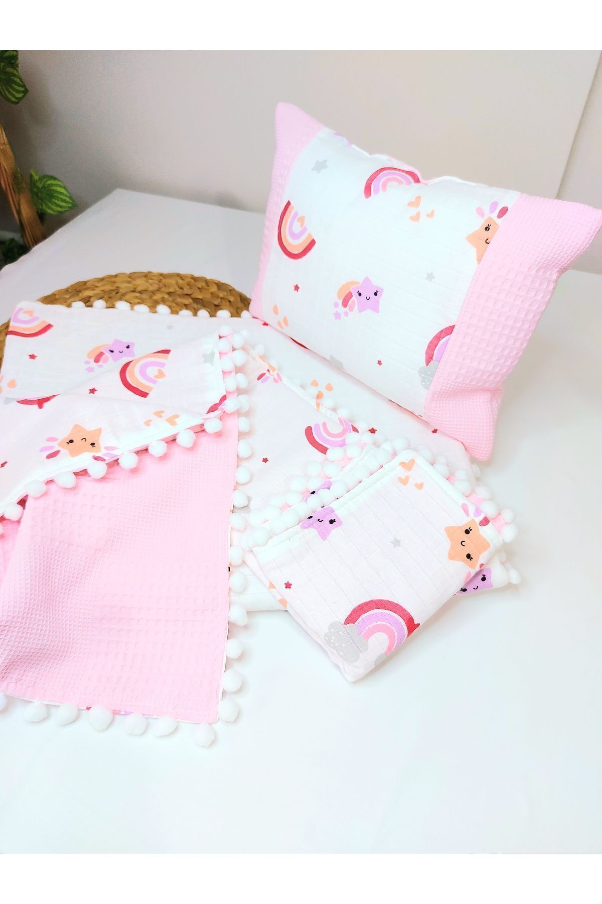 ست بالش پتوی 3 کوسنی کوسن پوشک بچه موسلین پیکه