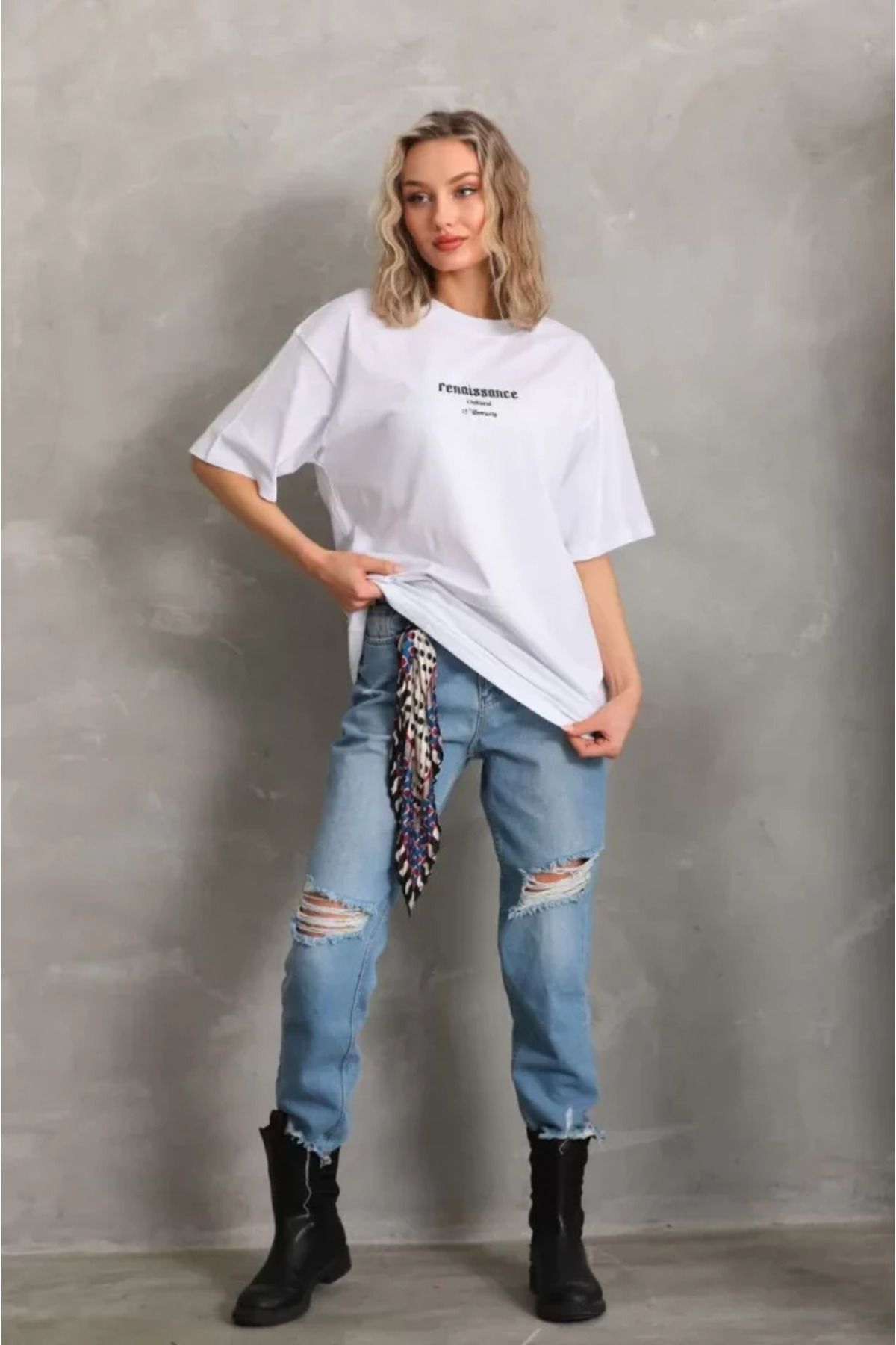 Byrodyna Unisex Baskılı Oversize T-Shirt - Beyaz