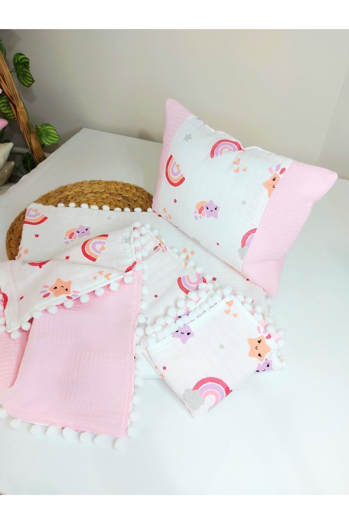 ست بالش پتوی 3 کوسنی کوسن پوشک بچه موسلین پیکه