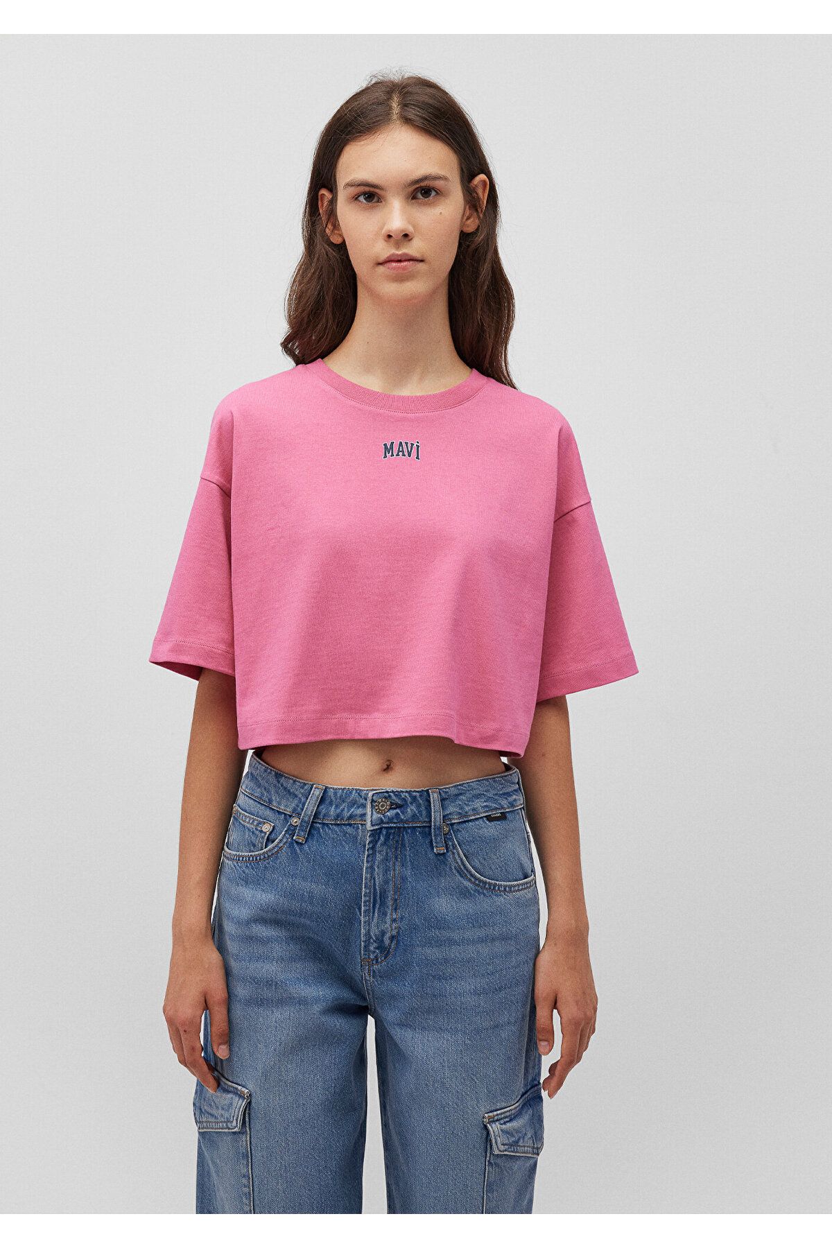 Logo Baskılı Pembe Crop Tişört Crop / Kısa Kesim 1611585-84670