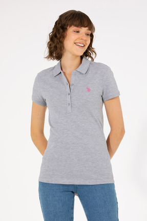 Kadın Gri Melanj Basic Polo Yaka Tişört 50262675-VR086 Image 0