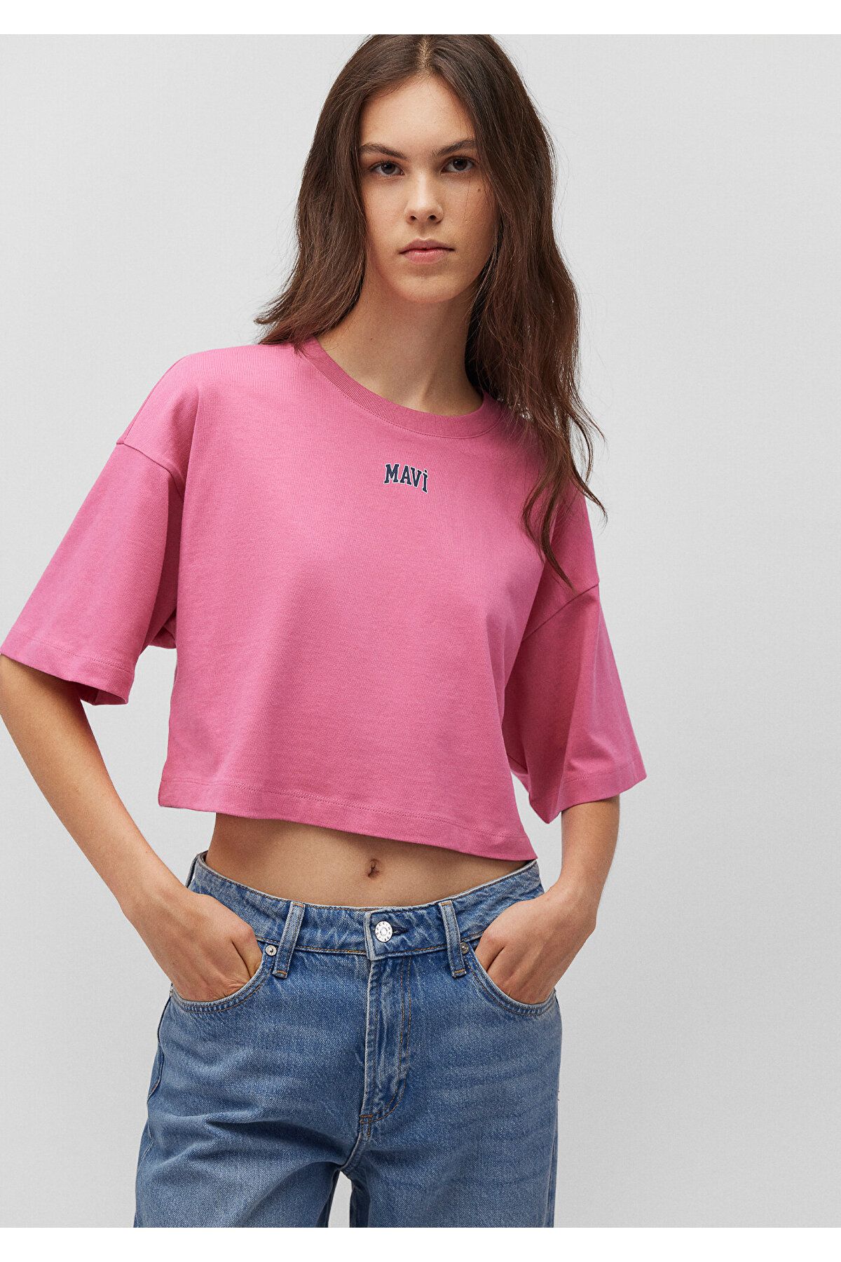 Logo Baskılı Pembe Crop Tişört Crop / Kısa Kesim 1611585-84670