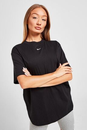 Sportswear Oversized T-shirt Unisex Nakış Swooslu Siyah Tişört Image 2