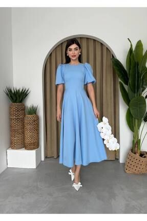 Karpuz Kollu Midi Boy Elbise Image 6
