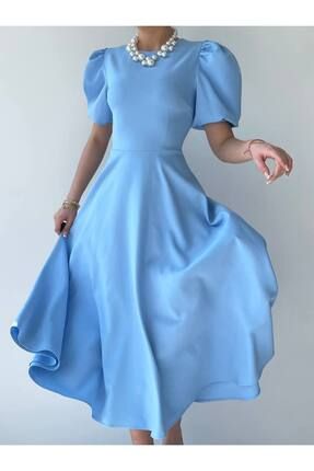 Karpuz Kollu Midi Boy Elbise Image 1