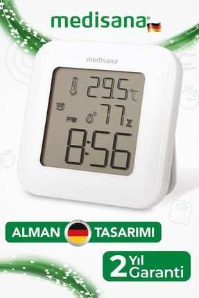 Alman Tasarım Dijital Geniş Ekranlı Saat Sıcaklık Isı Alarmlı Nem Ölçer Termometre Image 0