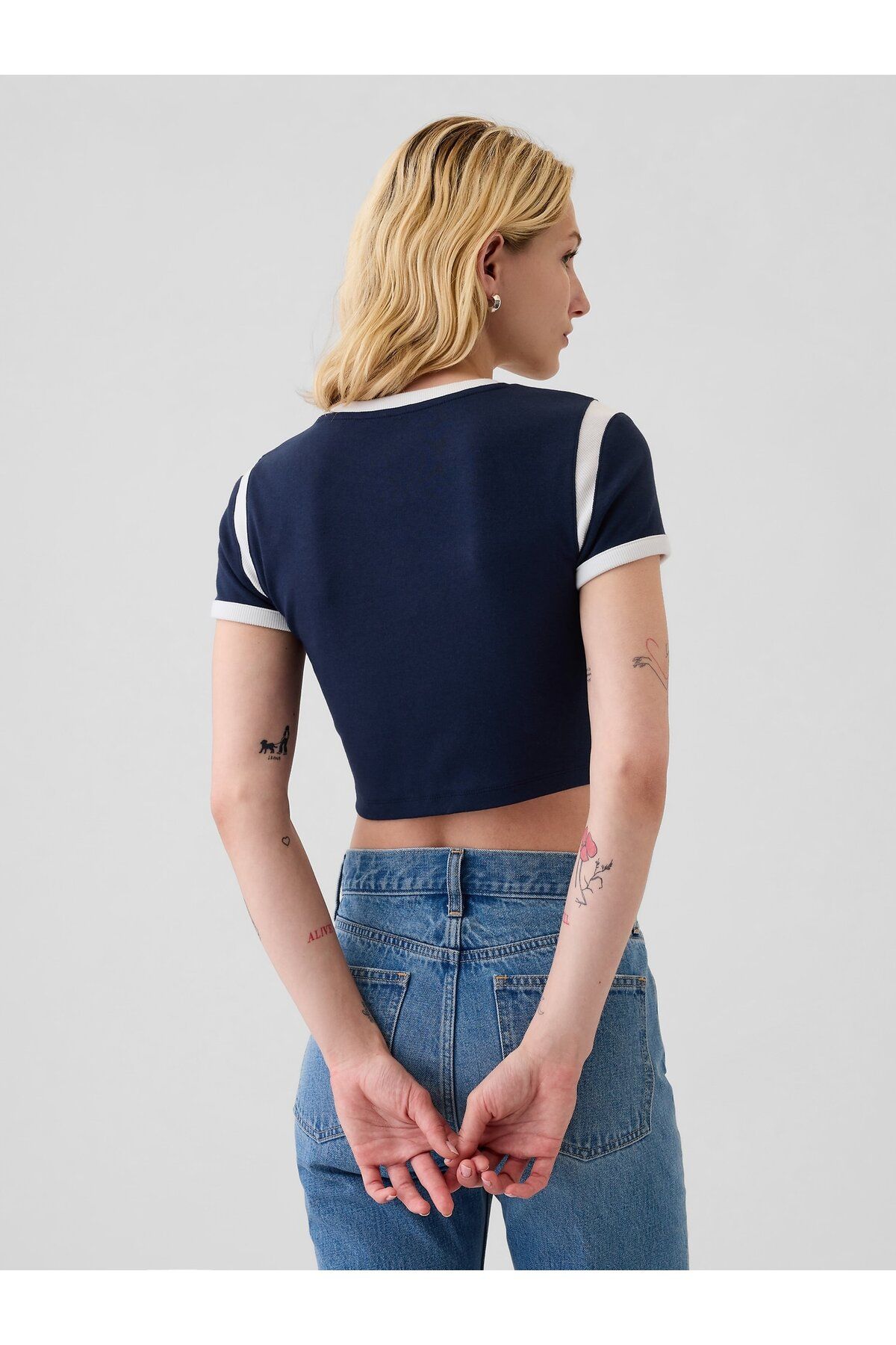 Kadın Lacivert Modern Rib Crop T-Shirt