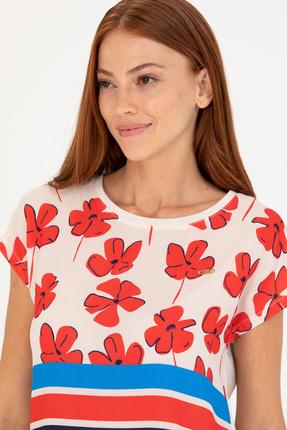 Kadın Krem Bisiklet Yaka Tişört 50265947-VR071 Image 2