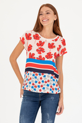 Kadın Krem Bisiklet Yaka Tişört 50265947-VR071 Image 1