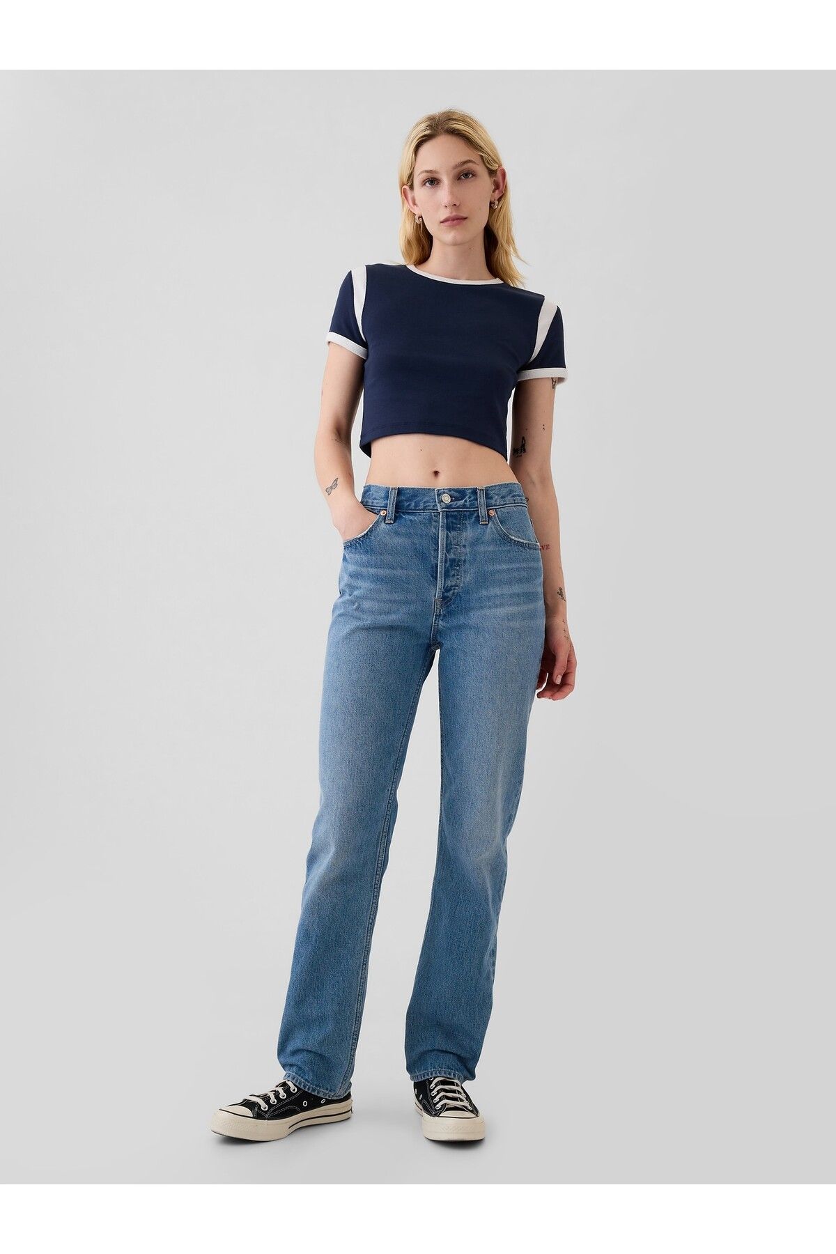 Kadın Lacivert Modern Rib Crop T-Shirt