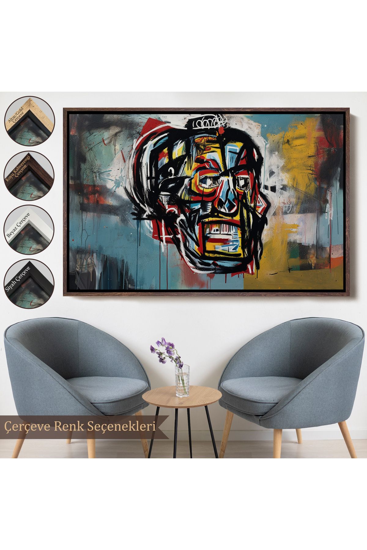 Çerçeveli Jean Michel Basquiat'İn Untitled Kafatası Tablosu-7266