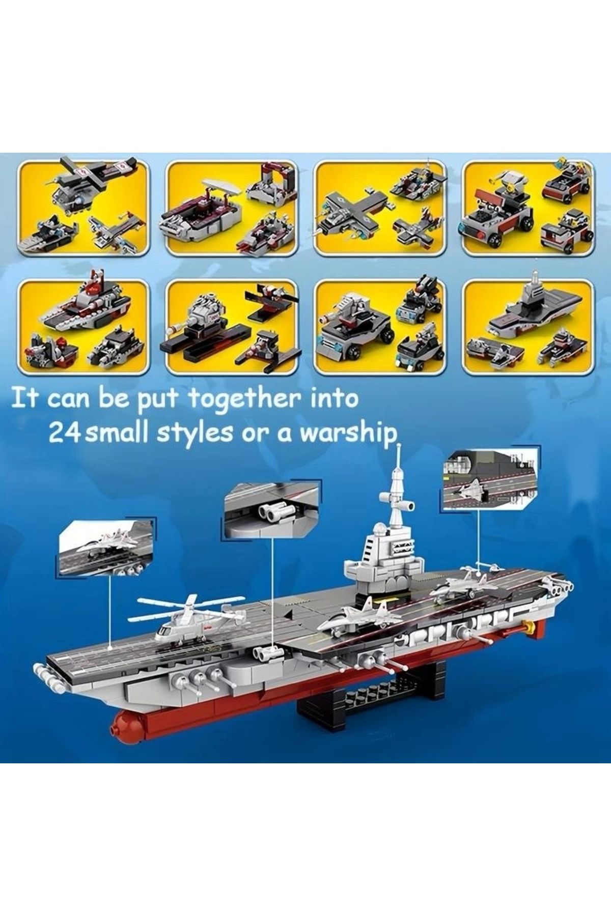 Uçak Gemisi Lego Yapı Blokları Seti 546 Parça 6-8 Yaş Donanma Savaş Gemisi Modeli Kit