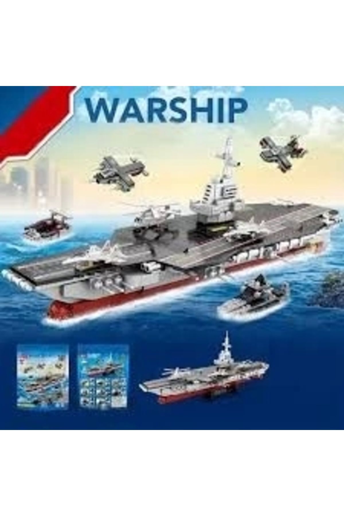 Uçak Gemisi Lego Yapı Blokları Seti 546 Parça 6-8 Yaş Donanma Savaş Gemisi Modeli Kit