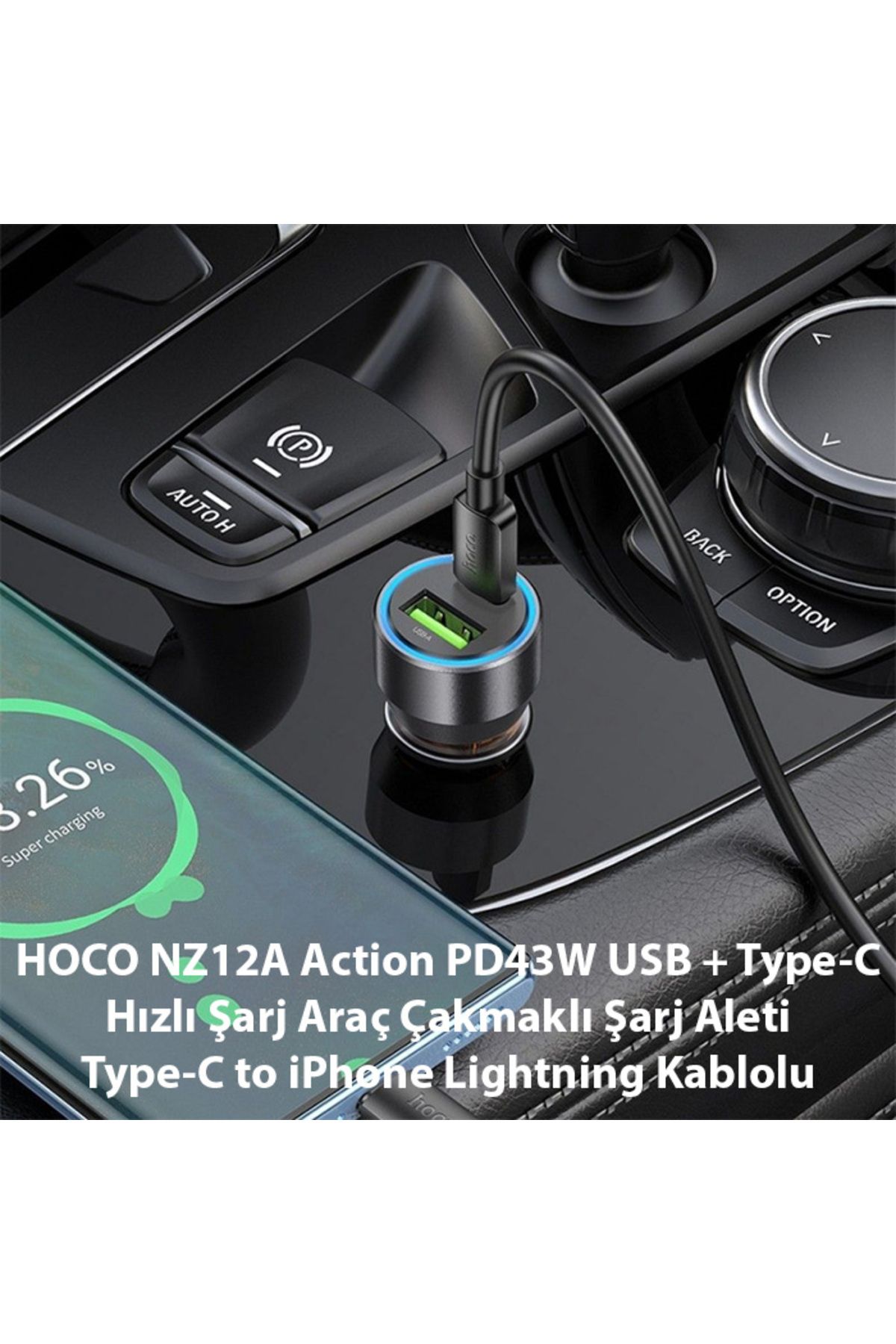 Nz12a Action Pd43w Usb Type-c Araç Çakmaklık Hızlı Şarj Aleti Type-c To Iphone Lightning Ka