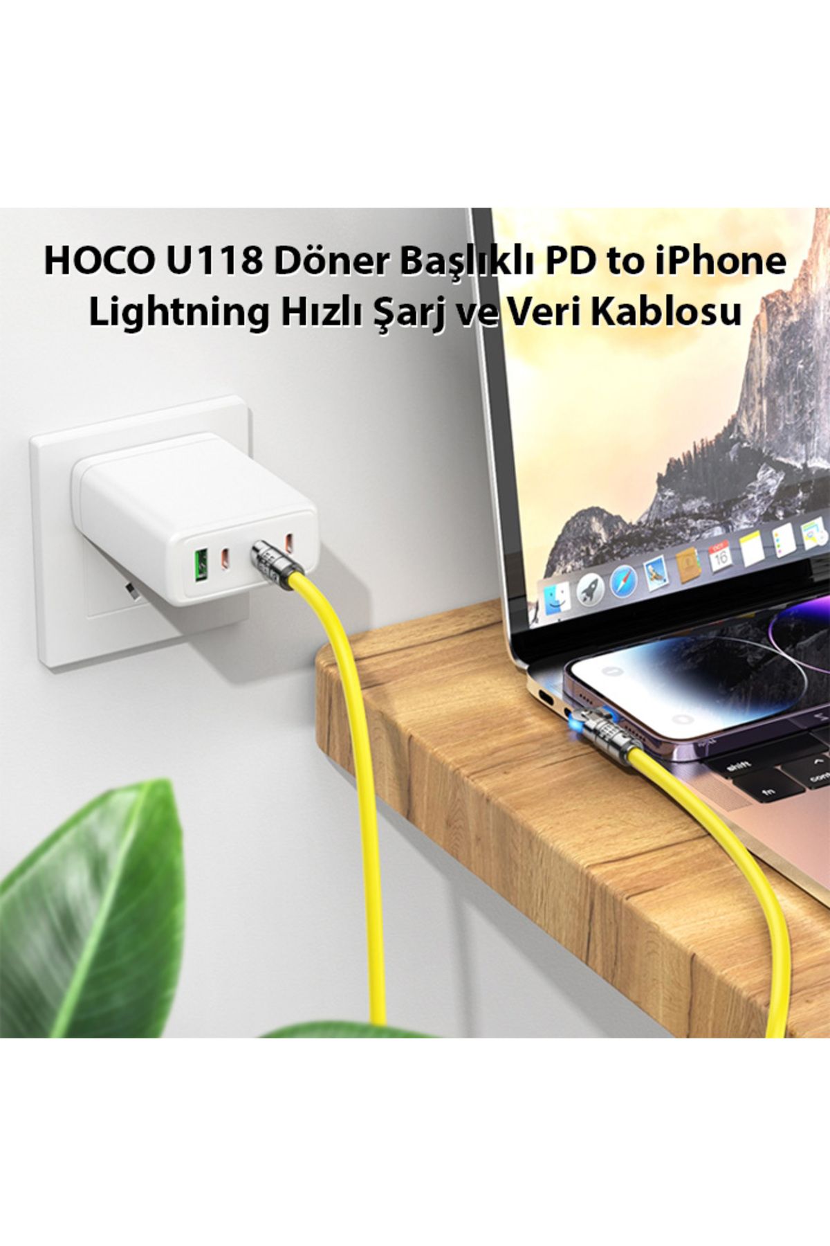 U118 Döner Başlıklı Pd To Iphone Lightning Hızlı Şarj Ve Veri Kablosu