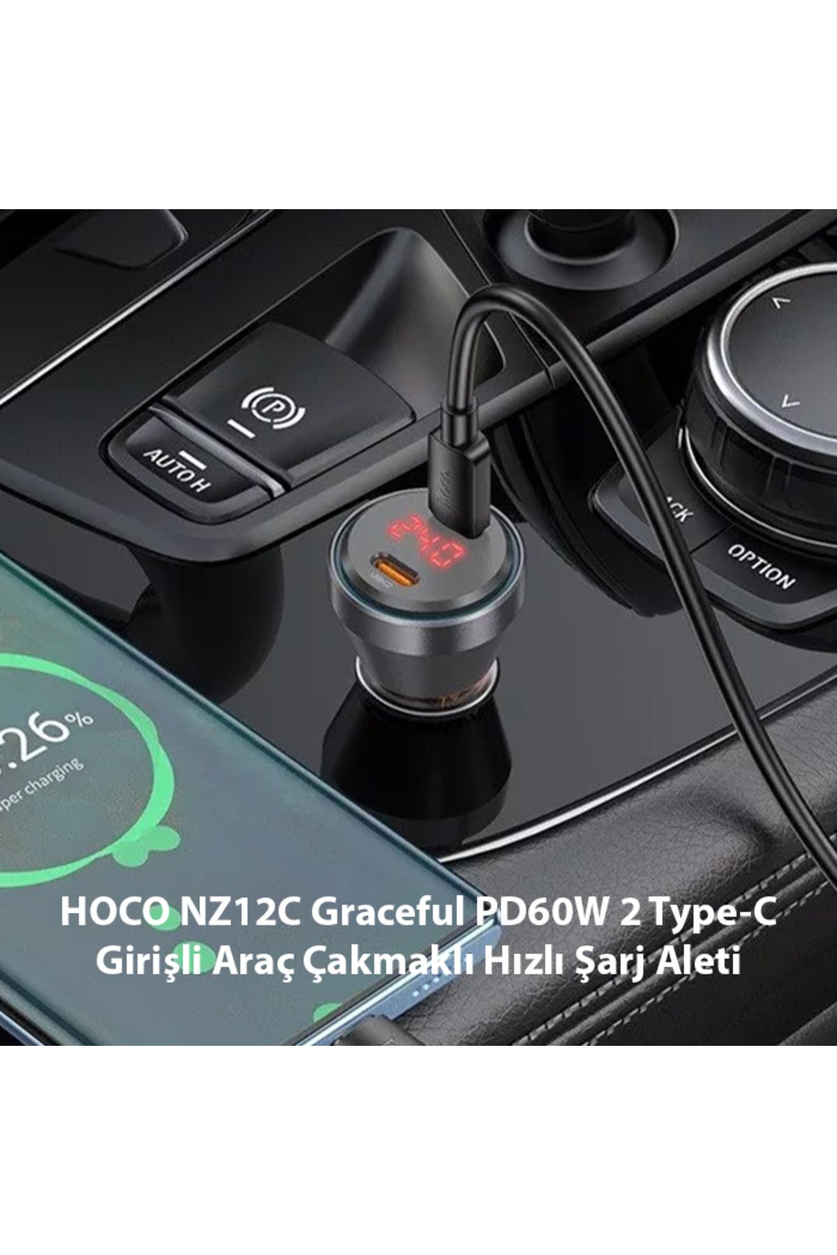 Nz12c Graceful Pd60w 2 Type-c Girişli Araç Çakmaklı Hızlı Şarj Aleti