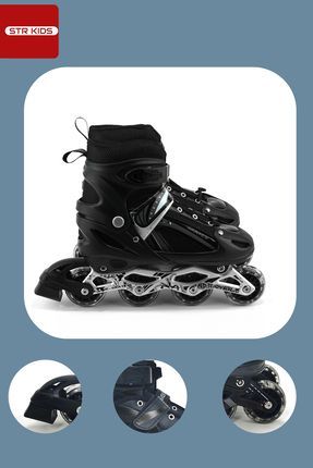 اسکیت تمرینی قابل تنظیم مشکی با بدنه آلومینیومی ۲ در ۱ همراه با چراغ و هدیه کیف
